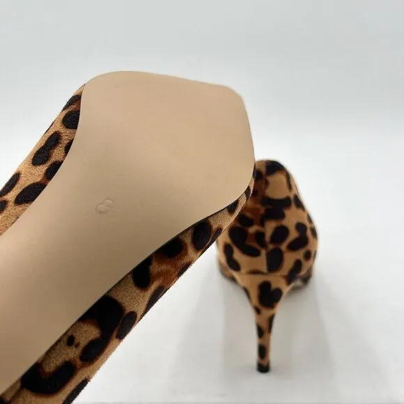 YDN Leopard Mid Heels Slip on Loafer Pumps Pointy Toe Slide Suede Prom Shoes