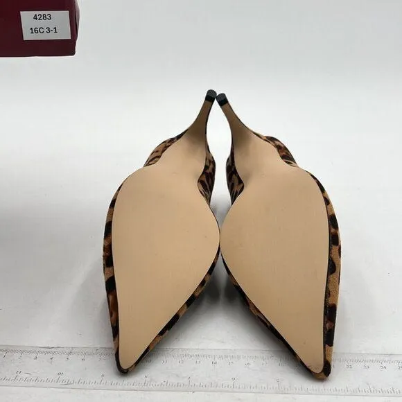 YDN Leopard Mid Heels Slip on Loafer Pumps Pointy Toe Slide Suede Prom Shoes
