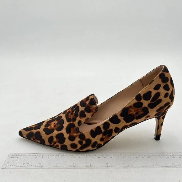 YDN Leopard Mid Heels Slip on Loafer Pumps Pointy Toe Slide Suede Prom Shoes