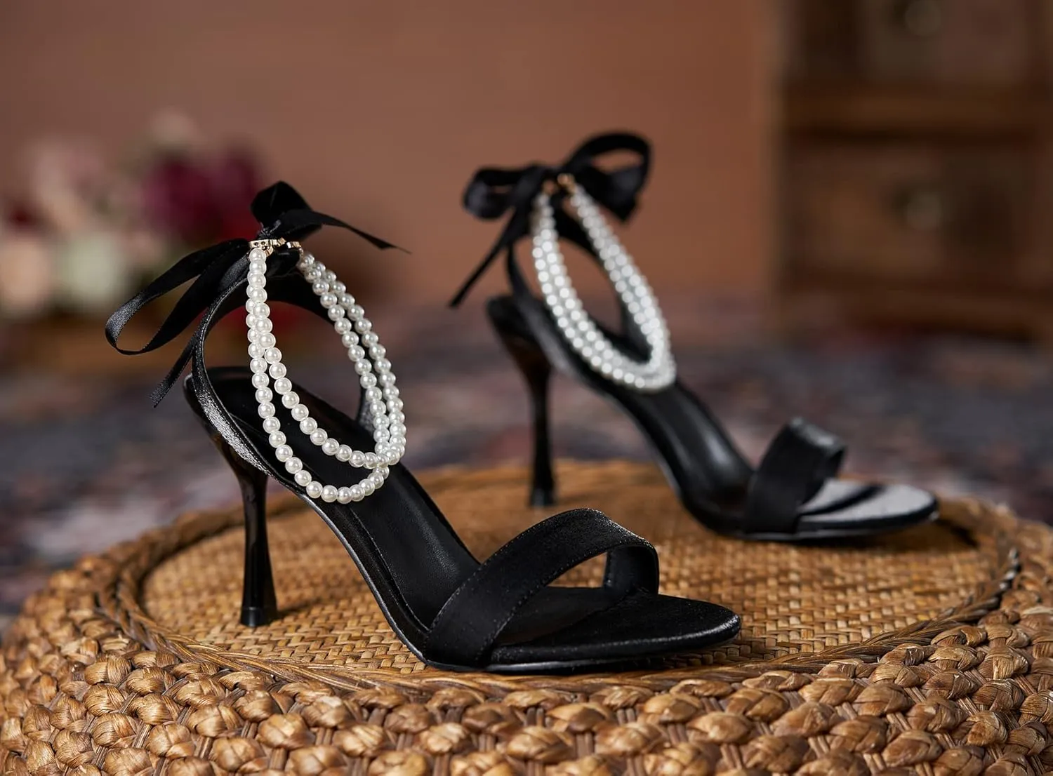 YooPrettyz Women Bows Tie Evening High Heels Single Straps Wedding Sandals Pearls Bridal Party Princess Heels