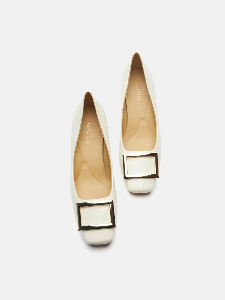 Yvette Buckle Square-Toe Pump Heels