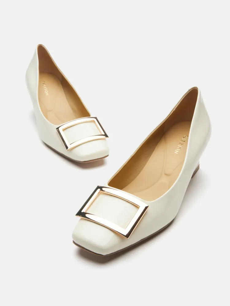 Yvette Buckle Square-Toe Pump Heels
