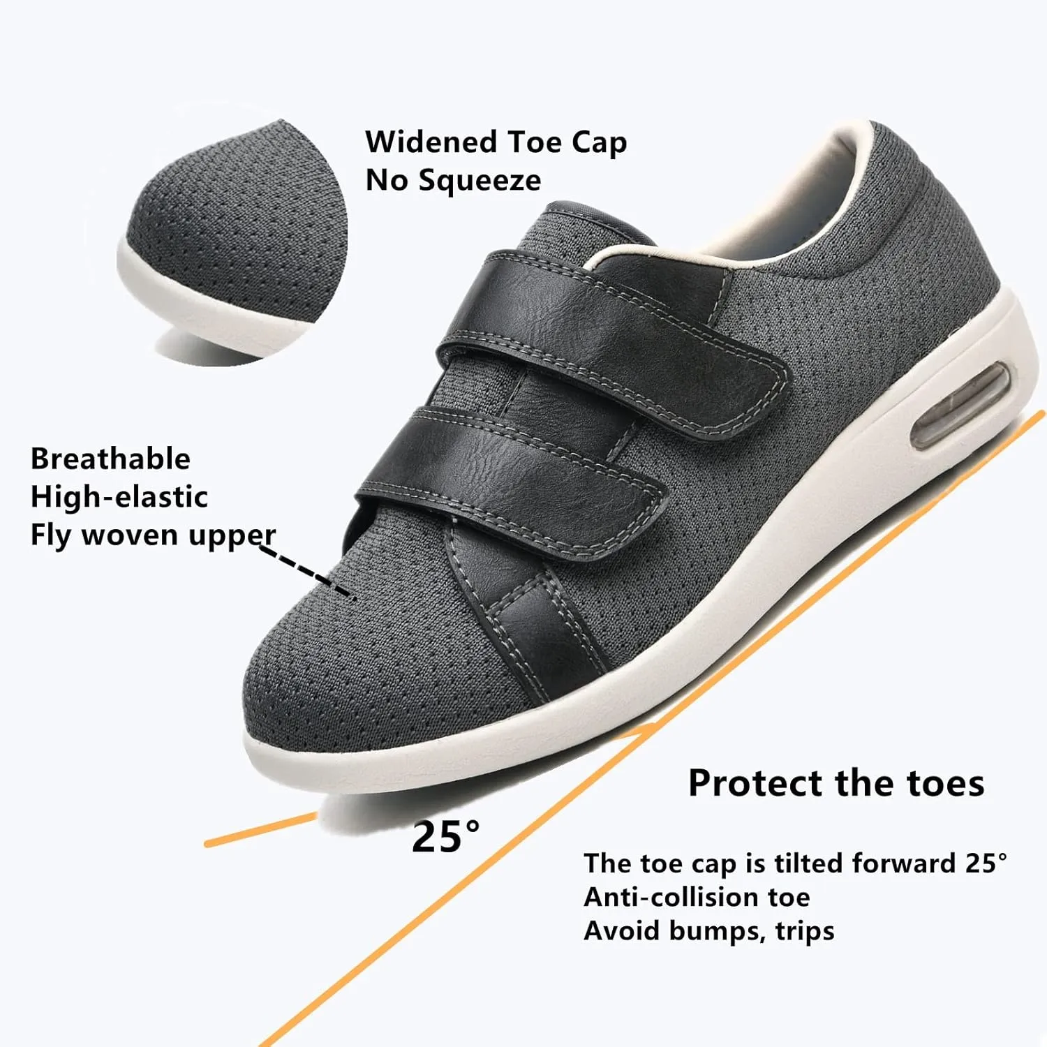 ZGDG Men's Diabetic Edema Shoes Wide Width Walking Shoes with Adjustable Closure Lightweight Non-Slip Sneaker for Swollen Feet Elderly Hammertoe Arthritis Bunions